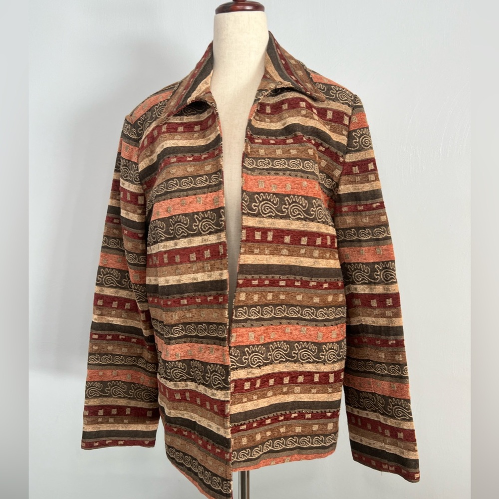ALFRED DUNNER OPEN FRONT TAPESTRY JACKET SIZE 10